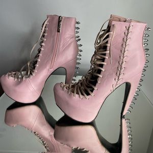 Kempton Pink Lace-up Spiked Platform Ankle Boots